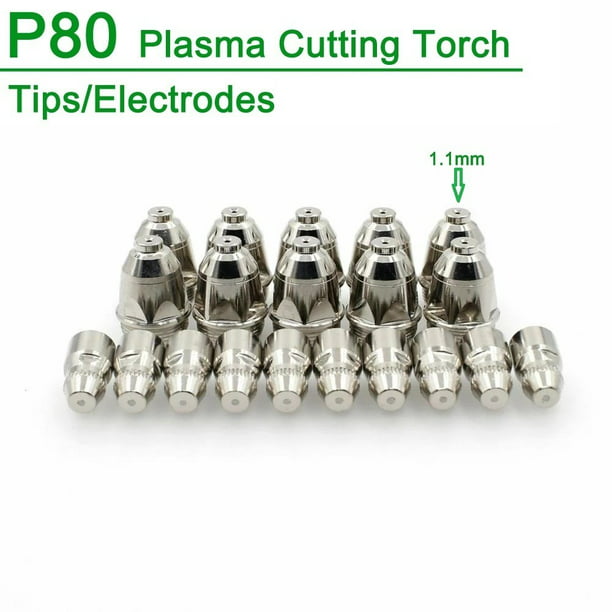 20Pcs P80 Plasma Cutting Torch Consumable Cutting 60A 80A 100A P80 Cnc Plasma Torch Tip Electrode Nozzle DIY Version 1.1mm 
